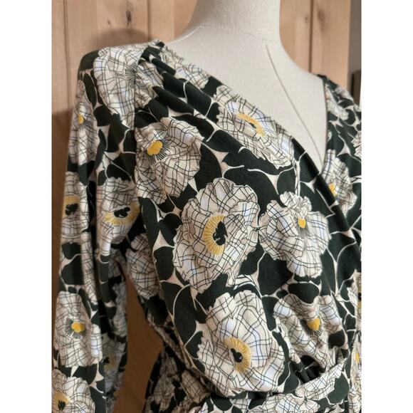 Lands End | Green Floral Cotton Wrap Midi Dress | Size Medium 10-12 - Picture 2 of 15